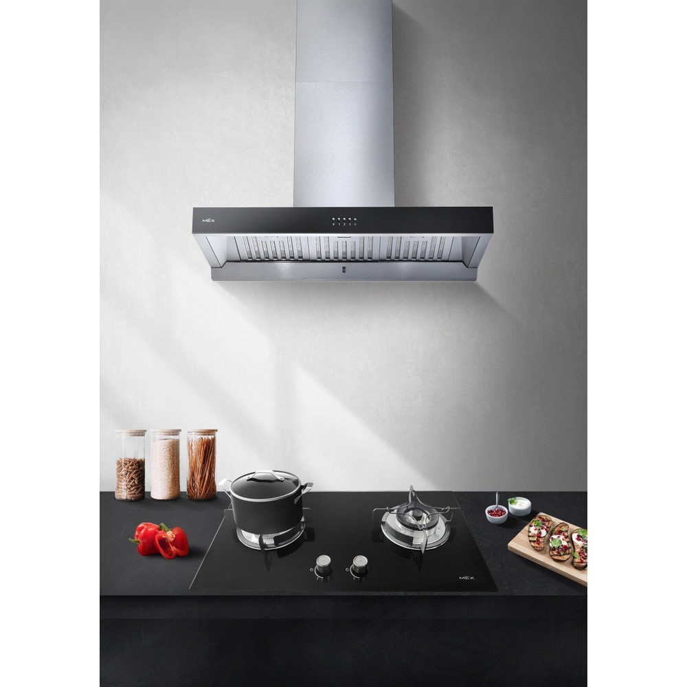 shophome468 MEX ชุดเซ็ทเครื่องดูดควัน + เตาแก๊ส  K632BFX90+ V4731M สีโครเมี่ยม รับประกันของเเท้