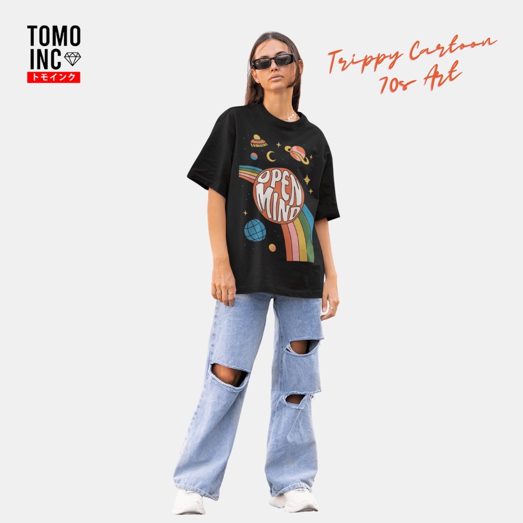 ขายดี เสื้อยืด พิมพ์ลายการ์ตูน Tomoinc Trippy 70s Art Open Mind สําหรับผู้หญิง
