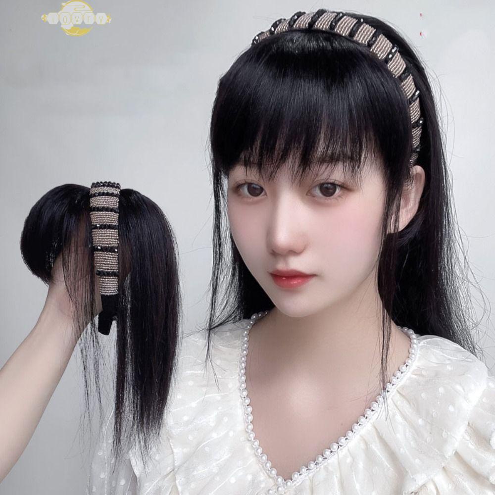 Ivory ที่คาดผมปลอม ผมหน้าม้า สีดํา ไร้รอยต่อ ทนความร้อน ไฟเบอร์ เครื่องประดับผม ต่อผม เพิ่มวอลลุ่ม ผมสังเคราะห์ 3D วิกผมหน้าม้าอากาศ