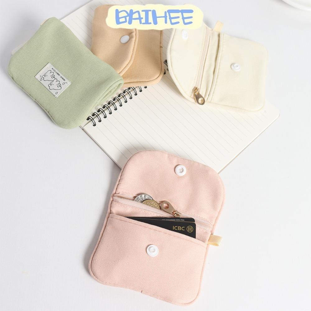 Baihee กระเป๋าสตางค์ ผ้าฝ้าย น้ําหนักเบา ขนาดเล็ก แบบพกพา สีพื้น สําหรับใส่เครื่องสําอาง ผ้าอนามัย