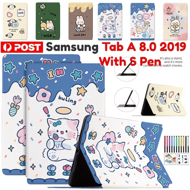 เคสหนัง ฝาพับ ลายการ์ตูน กันกระแทก สําหรับ Samsung Galaxy Tab A 8.0 2019 S Pen SM-P205 SM-P200