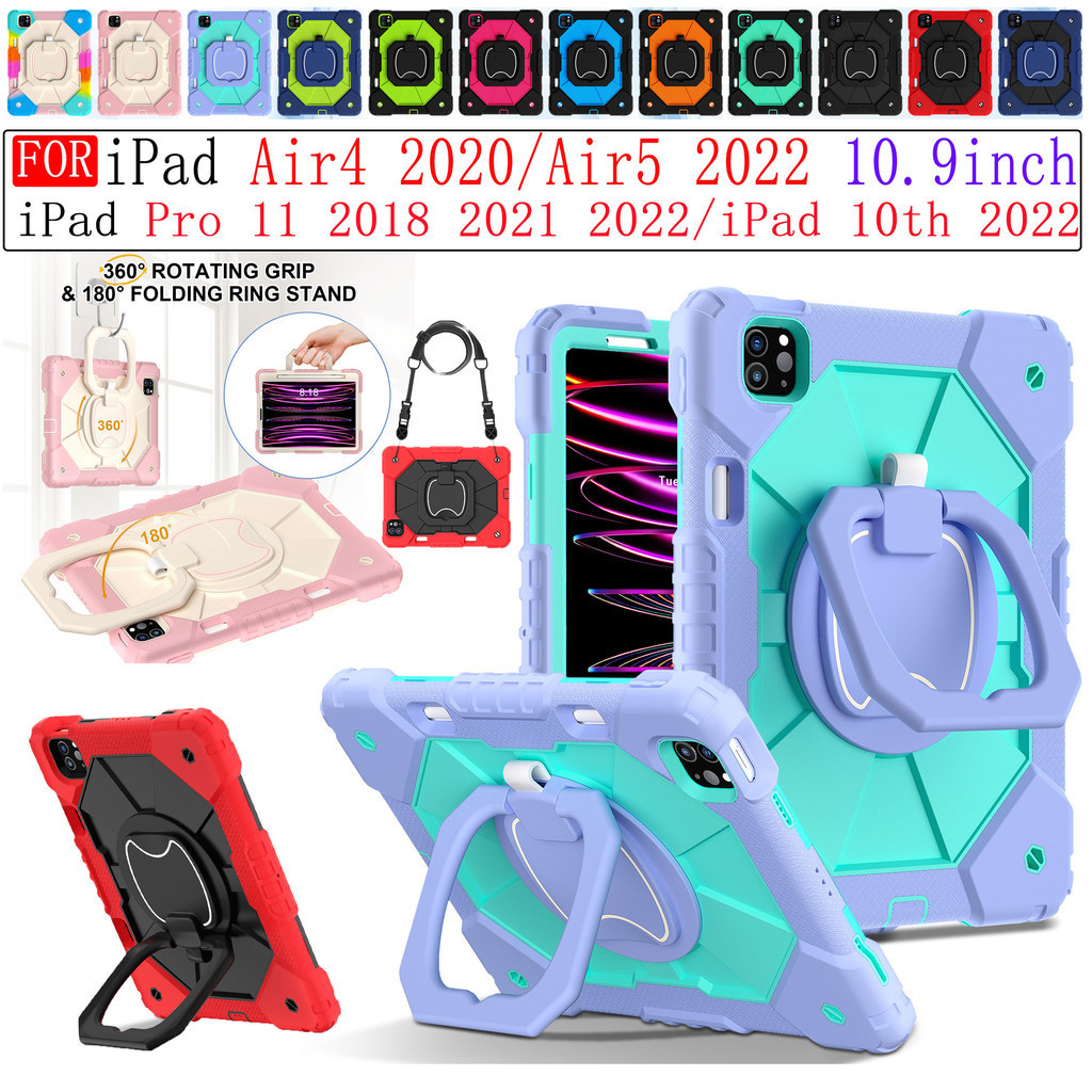 เคส iPad Pro 11 2018 2020 2021 2022 iPad Air 4 2020 Air 5th iPad 10th Gen 2022 10.9 นิ้ว 360° เคสแท็บเล็ต กันกระแทก หมุนได้ แบบพกพา ปลอดภัย สําหรับเด็ก