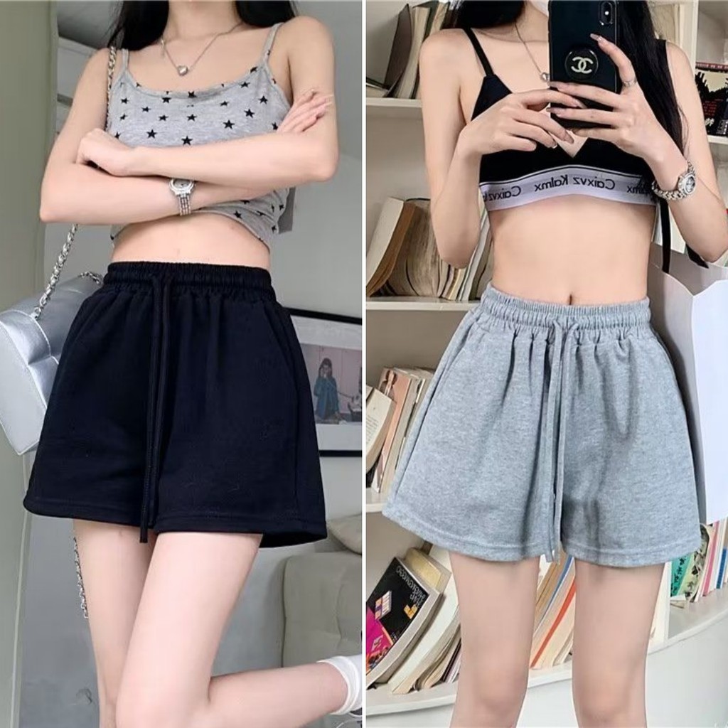 Betty house🌸พร้อมส่ง กางเกงกีฬาขาสั้นขากว้างเชือกรูดผู้หญิงสไตล์เกาหลี หลวมกลางแจ้งและที่บ้านกางเกงขาสั้นลำลอง
