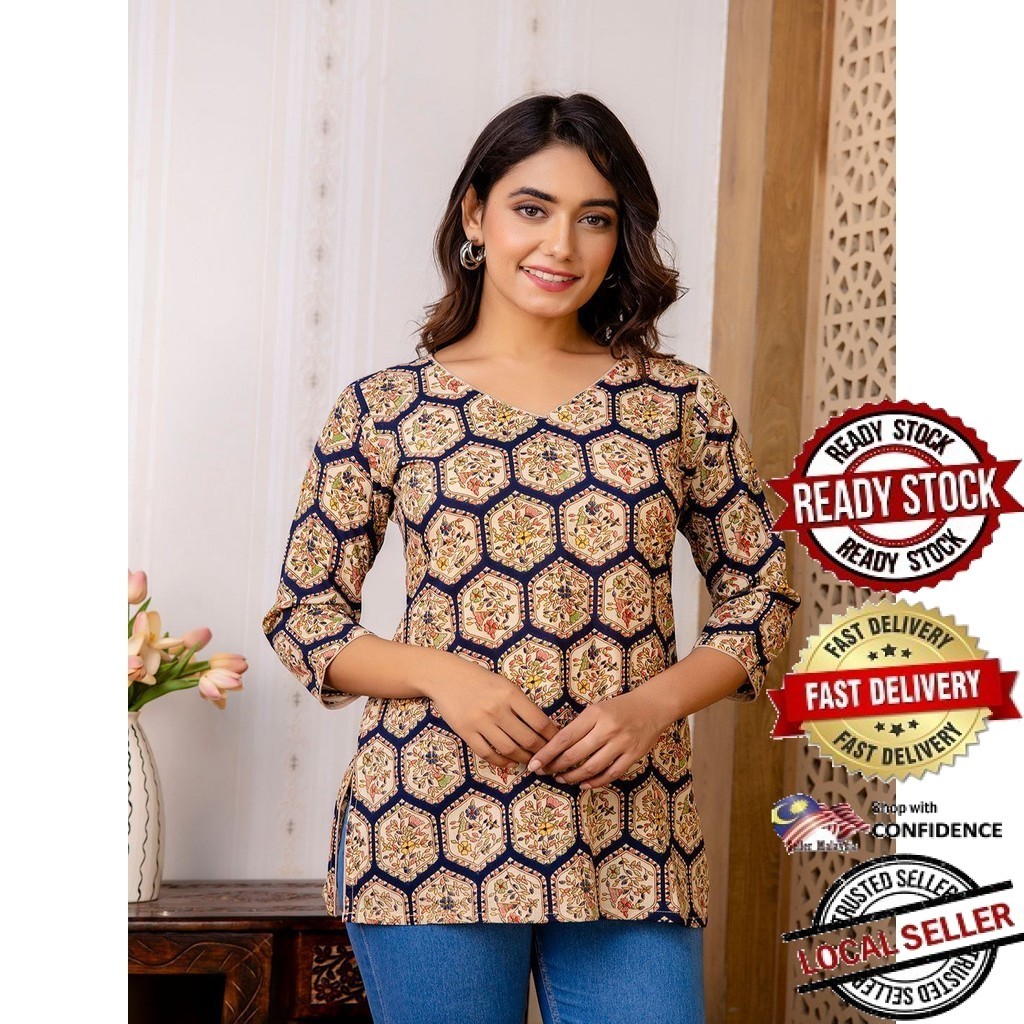สั้น Kurti Kurta ผู้หญิงอินเดีย Kurtis Top Saree Sari Punjabi ชุดสําเร็จรูป Kurti UD41483ASTP