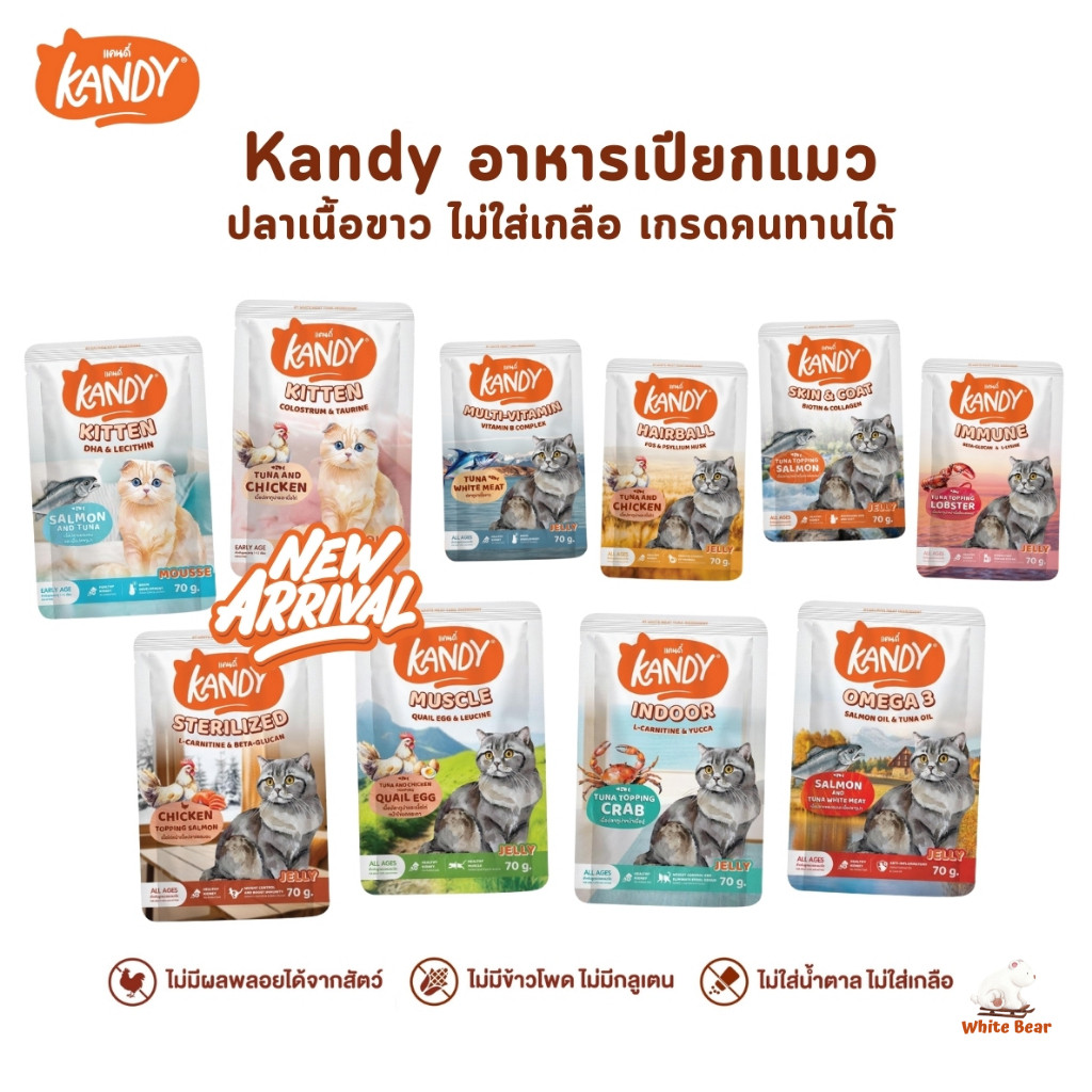 Kandy แคนดี้ อาหารเปียกแมว ไม่ใส่เกลือ ผลิตจากปลาเนื้อขาว ขนาด 70 กรัม