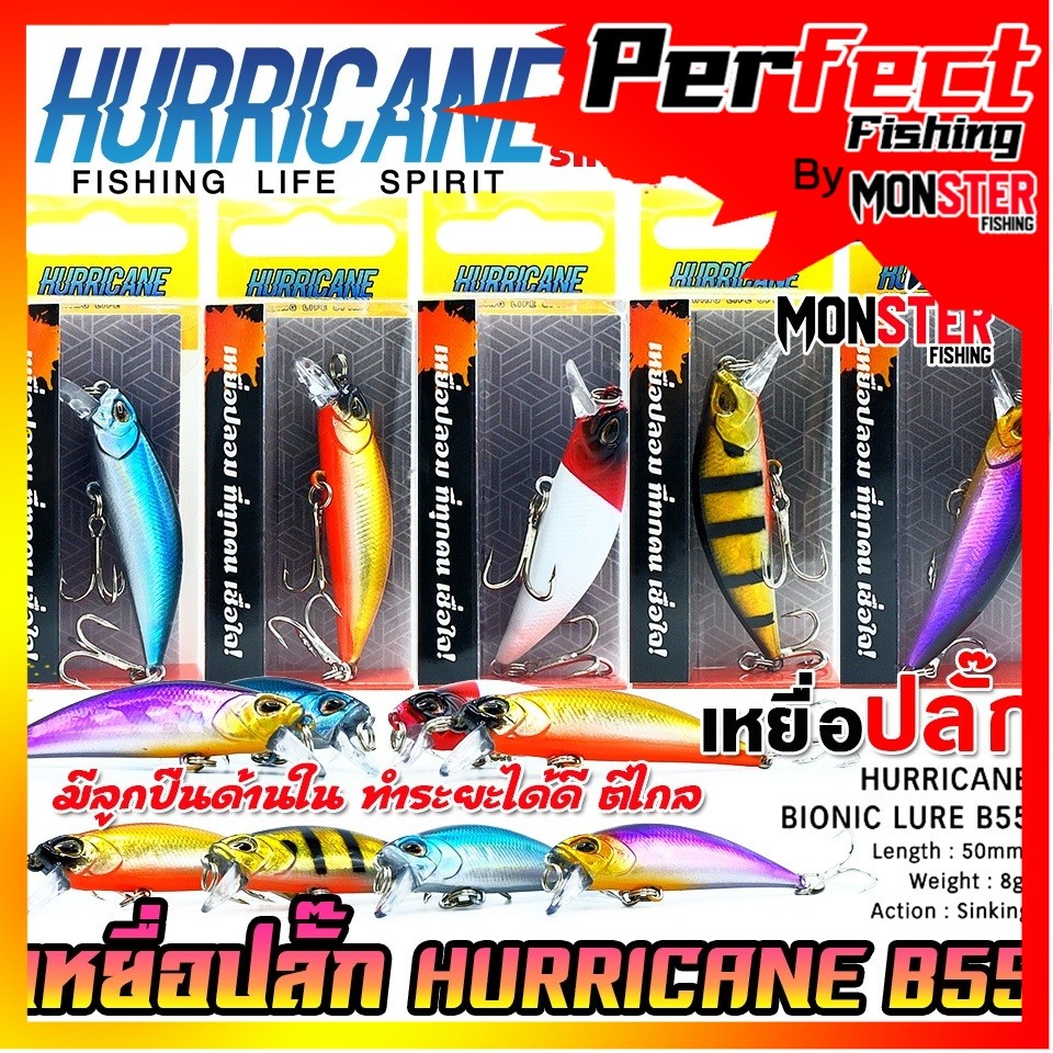 เหยื่อตกปลา เหยื่อปลั๊ก เฮอริเคน HURRICANE BIONIC LURE รุ่น B55 SINKING
