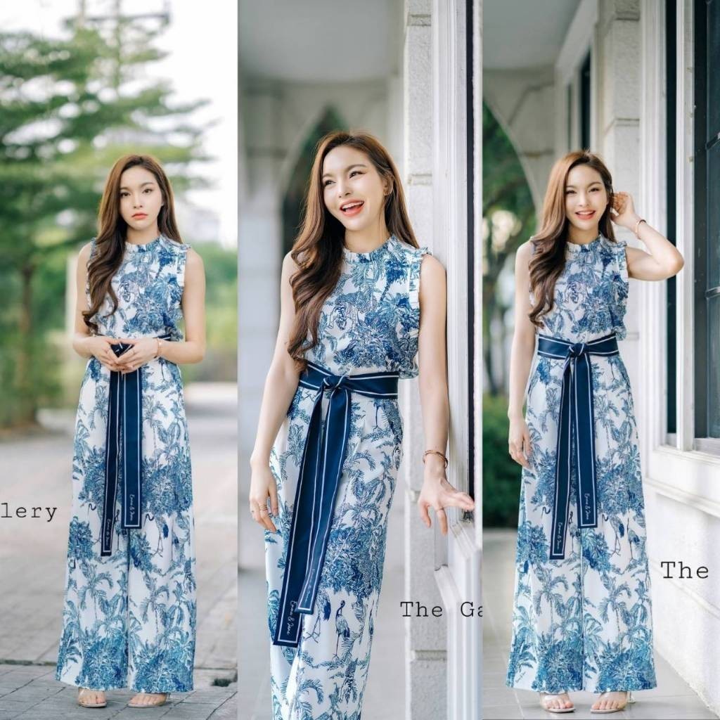 Hiso l (พร้อมส่ง) The Gallery12 เซ็ต3ชิ้น เสื้อและกางเกงขายาวพิมส์ลายสุดชิค  H.closet