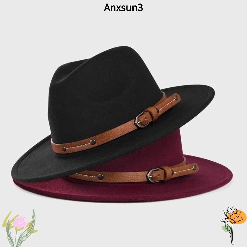 Anxsun3 Felt Fedora หมวก, Soft Vintage ปานามาหมวก,แฟชั่นเข็มขัดหัวเข็มขัด Elegant กว้าง Brim หมวกคาวบอยผู้ชายผู้หญิง ราคา ถูกที่สุด ดีลบีเคเค รูปภาพหลัก
