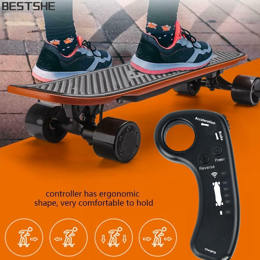 {bestshe} สเก็ตบอร์ดสี่ล้อไฟฟ้า Longboard รีโมทคอนโทรล W/ Power Indicator