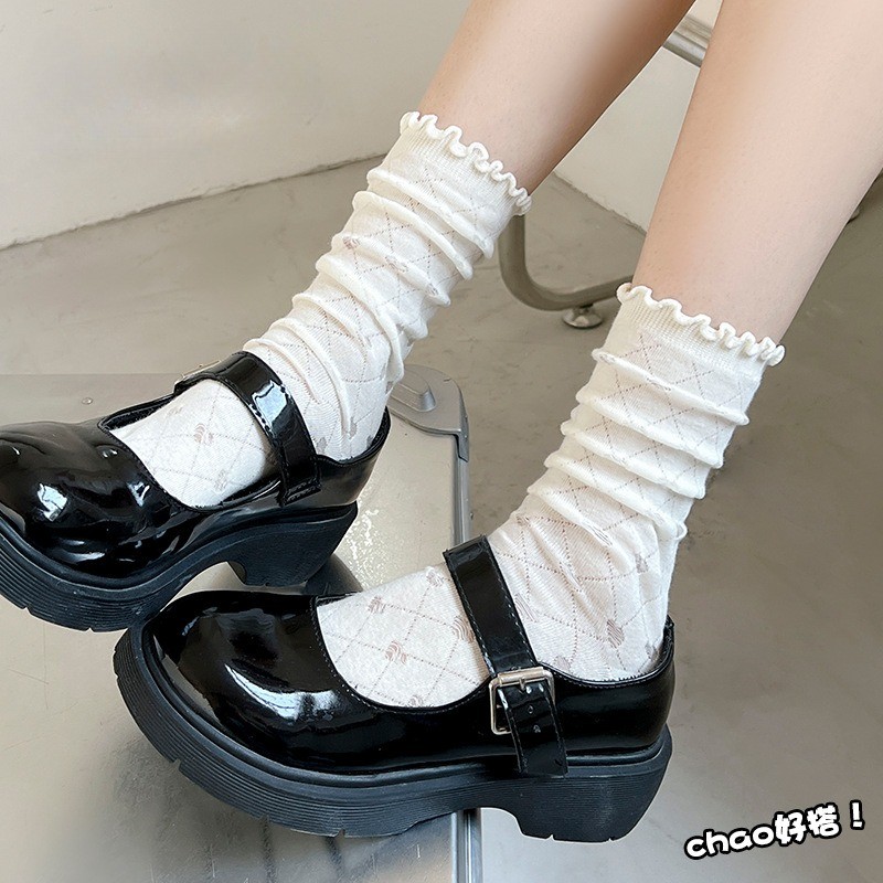 ถุงเท้ากลางหลอดผู้หญิง Agaric Edge jk สไตล์ญี่ปุ่น_preppy ดูดซับเหงื่อ ระบายอากาศ