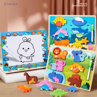 Elmer จิ๊กซอว์ไม้ ลายการ์ตูนสัตว์ 3D หลายตัว น่ารัก 2 In 1 ของเล่นเสริมการเรียนรู้เด็ก