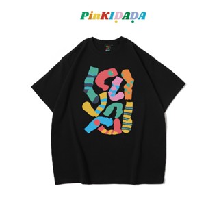 Pinkidada เสื้อยืดลําลอง ผ้าฝ้าย แขนสั้น คอกลม พิมพ์ลาย ทรงหลวม แฟชั่นฤดูร้อน