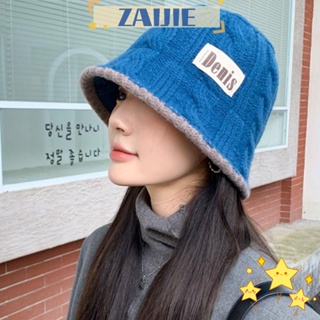 Zaijie24 หมวกบักเก็ต ผ้าถัก ระบายอากาศ ให้ความอบอุ่น สีพื้น แฟชั่นฤดูหนาว สําหรับผู้หญิง