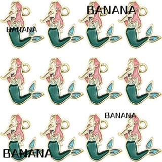 Banana1 จี้รูปการ์ตูนนางเงือก สีชมพู สีเขียว พร้อมแหวนรู สําหรับสร้อยคอ DIY 30 ชิ้น