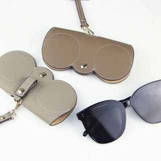 SENSES// INS Sunglasses Bag Portable Glasses Case Sunglasses Genuine Leather Protective Cover Cute Glasses Clip Women Simple Glasses Bag BuUE