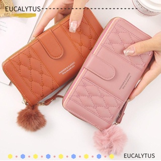 Eutus กระเป๋าใส่เหรียญ หนัง PU ใบยาว มีซิป จุของได้เยอะ สีพื้น แฟชั่นสําหรับผู้หญิง