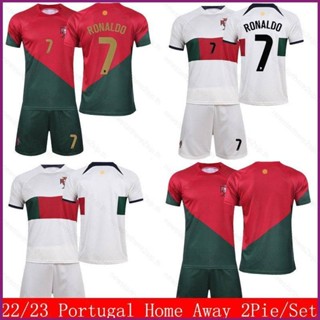 เสื้อกีฬาแขนสั้น ลายทีมชาติฟุตบอล Ronaldo NP2 22-23 World Cup Portugal Home and Away ชุดเหย้า 2 ชิ้น ต่อชุด PN2