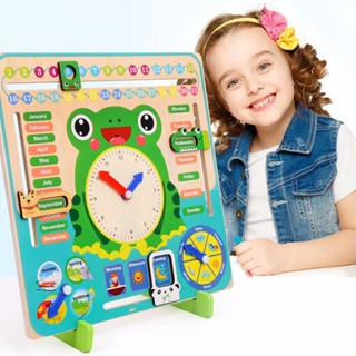 Kids Educational Montessori Wooden Calendar Board Toys Season Days Months Clock