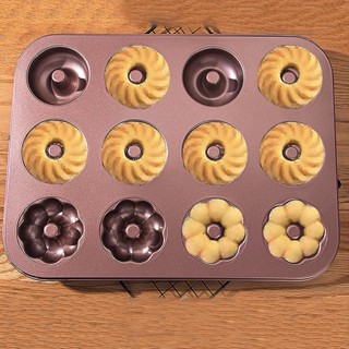 Family Shorage 12 Cavity Donut Baking PAN รูปแบบ Bakeware เหล็กคาร์บอนเค้ก แม่พิมพ์โดนัทสำหรับเตาอบเบเกอรี่