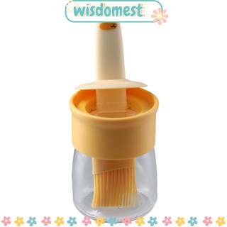 Wisdomest ขวดน้ํามัน ซิลิโคน ทนความร้อนสูง แบ่งหม้อน้ํามัน ทําอาหารน่ารัก สีเหลือง บาร์บีคิว แปรงน้ํามันในตัว ครัว