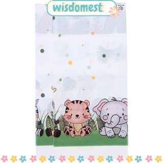 Wisdomest ผ้าปูโต๊ะพลาสติก พิมพ์ลายสัตว์ป่า ซาฟารีน่ารัก ขนาด 108x180 นิ้ว สีเขียว สําหรับตกแต่งปาร์ตี้ 3 ชิ้น