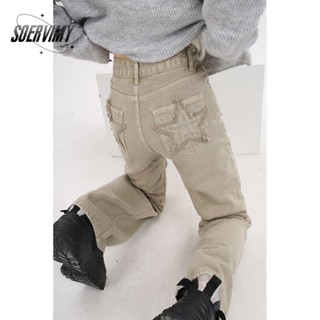 SOERVIMY  กางเกงขายาว กางเกงยีสน์ผู้หญิง ทรงหลวม ๆ ตรง Retro Hip Hop Pants 2023 NEW Style  พิเศษ Trendy Unique คุณภาพสูง WNK2390610 36Z230909