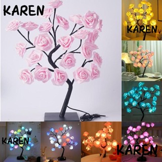 Karen โคมไฟตั้งโต๊ะ LED พลาสติก รูปช่อดอกกุหลาบ 24 ดวง ชาร์จ USB สําหรับตกแต่งบ้าน วาเลนไทน์