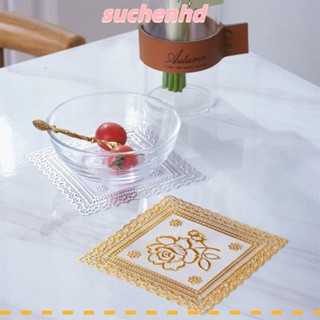 Suchenhd แผ่นรองแก้ว PVC ทรงสี่เหลี่ยม ลายดอกไม้ 12 ซม. 15 ชิ้น