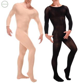 GORGEOUS~Men Stockings Bodysuit Hosiery See through Wetlook Long sleeve Round neck