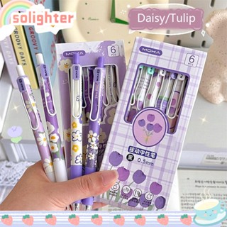 Solighter ปากกาเจล 0.5 มม. หมึกสีดํา พร้อมคลิปหนีบ 6 ชิ้น ต่อชุด