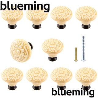 Blueming2 ลูกบิดประตูตู้เสื้อผ้า เซรามิก ลายดอกไม้ สีเหลืองอ่อน สไตล์วินเทจ สําหรับตู้เสื้อผ้า ลิ้นชัก ตู้เสื้อผ้า 10 ชิ้น