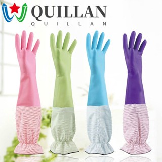 Quillan ถุงมือ ผ้ากํามะหยี่ แบบหนา ทําความสะอาดจาน ล้างจาน แขนยาว อบอุ่น สําหรับครัวเรือน