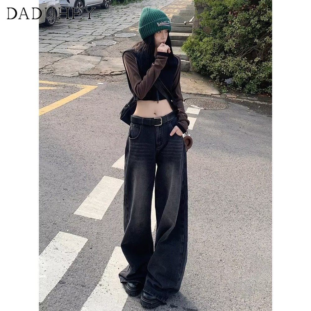 DaDuHey Women's American-Style plus Size Wide Leg Jeans Loose Drooping New High Waist Slimming Casual Straight-Leg Mop Pants