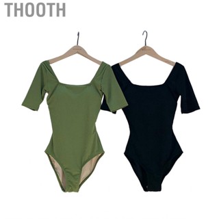 Thooth Short Sleeve One Piece Swimsuit Woman Backless Push Up Swimwear for Swimming Hot Spring Beach