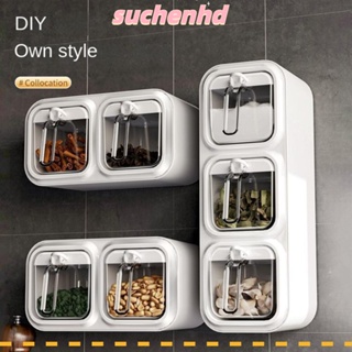 Suchenhd 3 ชิ้น ที่เก็บของในครัว, กล่องเครื่องเทศ แบบติดผนัง, ภาชนะปรุงรส, อุปกรณ์ครัว พลาสติก ติดผนัง ห้องครัว