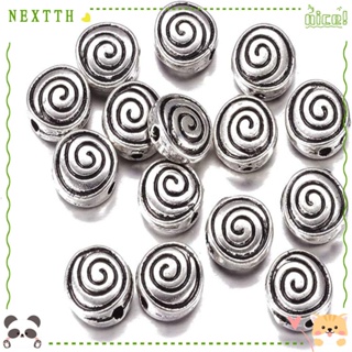 Nextth ลูกปัดโลหะ ทรงกลม แบน สีเงิน สไตล์โบราณ แฮนด์เมด สําหรับคนรัก