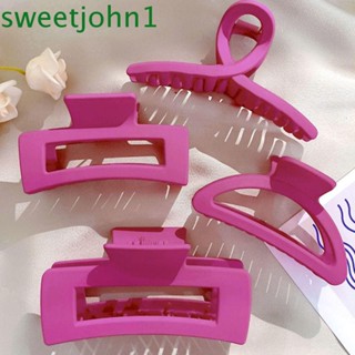 Sweetjohn กิ๊บติดผมอะคริลิค ทรงสี่เหลี่ยม ขนาดใหญ่ ลายฉลาม สีชมพู สไตล์สตรีท