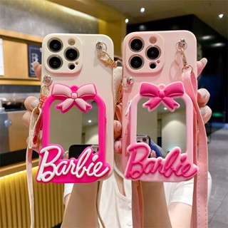 3D สําหรับ OPPO Reno6 5G Reno5 Reno4 Reno 2 2F 10X Zoom 3 3Pro 4 4Pro 4Z 5 5Pro 6 6Pro plus 6Pro+ เคสมือถือ Soft TPU Case เคสป้องกัน Cute Cartoon Barbie Mirror Coin Purse เปลือกกันกระแทก ซองซิลิโคน มีเชือกแขวนอยู่