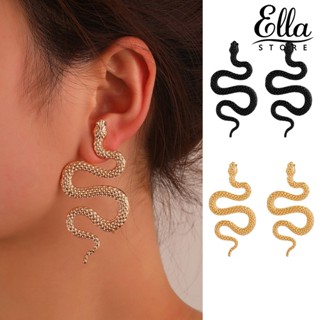 Ellastore123 ต่างหูสตั๊ด รูปงู สไตล์พังก์ แฟชั่น 1 คู่