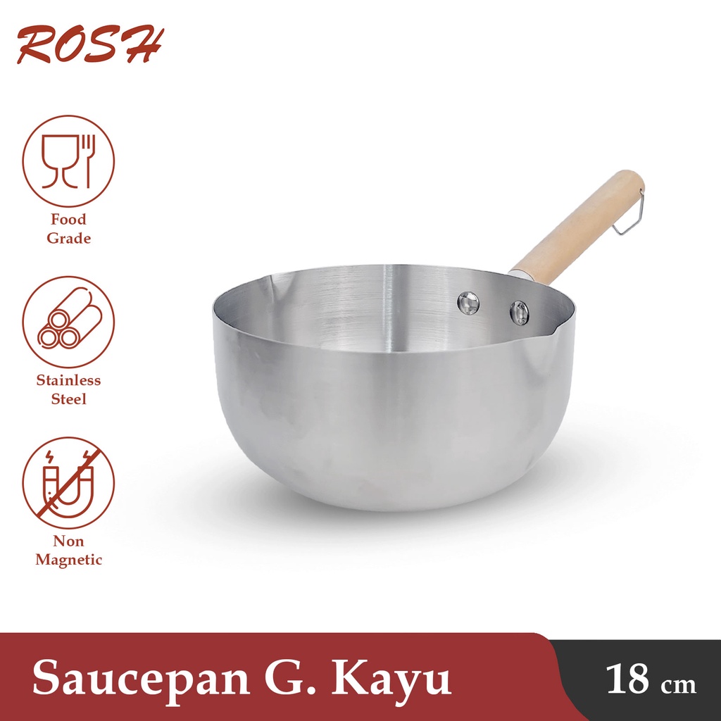 ROSH Chef Saucepan ด้ามไม้ 18 - 22 ซม. สแตนเลส Non-Magnetic Food Grade ROSH-PR-SG