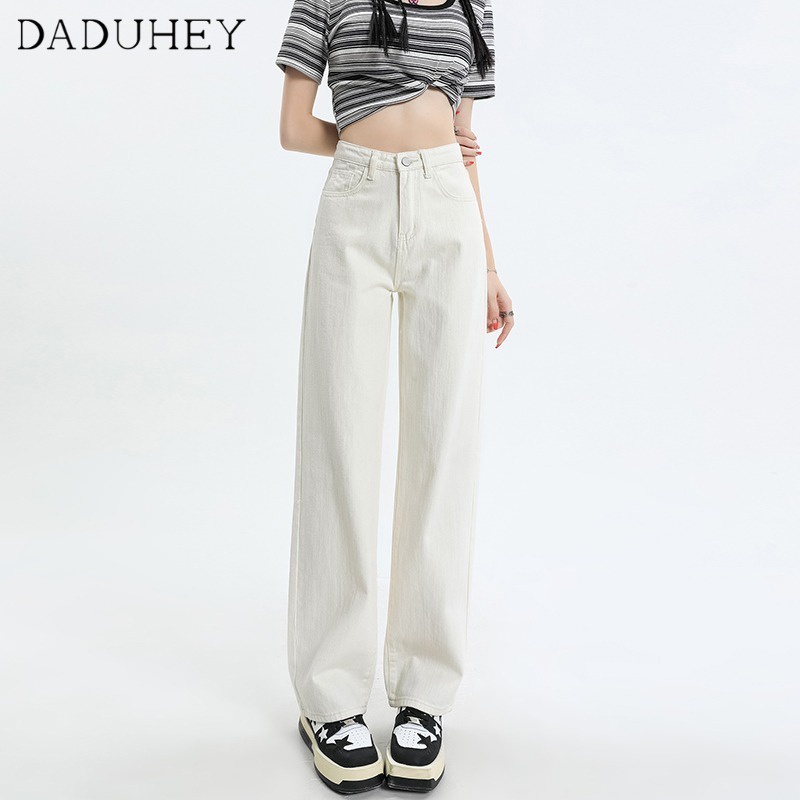 DaDuHey New Korean Style Retro Women Loose High-Street Pants Fashion High Waist Wide Leg Straight Casual Mopping Jeans