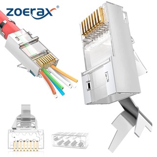 Zoerax ตัวเชื่อมต่อ RJ45 Cat7 Cat6A - 3 Prong 8P8C 50U ชุบทอง 2 ชิ้น (โหลดบาร์)