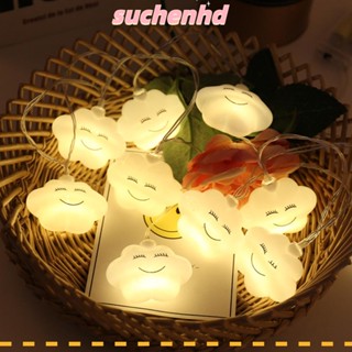 Suchenhd สายไฟหิ่งห้อย PVC LED รูปก้อนเมฆยิ้ม ใช้แบตเตอรี่ กันน้ํา ประหยัดพลังงาน สําหรับตกแต่งห้องเด็ก