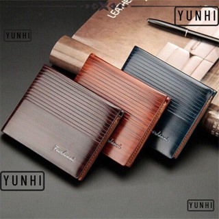 Yunhi กระเป๋าสตางค์หนัง PU ใส่บัตรเครดิตได้ สีฟ้ากาแฟ สไตล์นักธุรกิจ สําหรับผู้ชาย