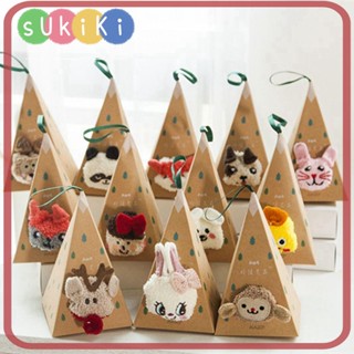 Sukiki ถุงเท้าแฟชั่น แบบหนา ปักลายสัตว์น่ารัก พร้อมกล่องเรียว