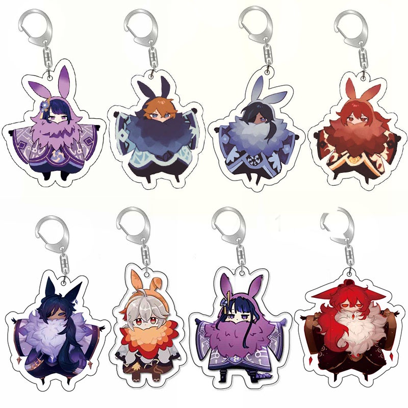 Anime Genshin Impact Keychain Abyss Mage Kaeya Alberch Tartaglia Diluc Pendant Key Chain Backpack Ba