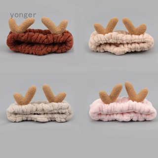 Yonger ที่คาดผม ผ้าสักหลาด นุ่ม น่ารัก เขากวาง ยืดหยุ่น ยางรัดผม สําหรับล้างหน้า อาบน้ํา แต่งหน้า เครื่องมือ ที่คาดผม ขนปุย