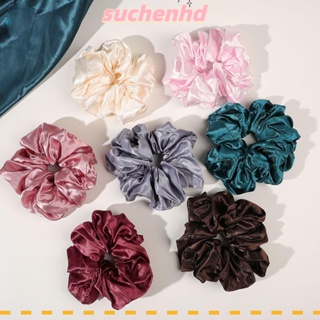 Suchenhd ยางรัดผม ผ้าไหมซาติน ยืดหยุ่น ขนาดใหญ่พิเศษ สีพื้น เครื่องประดับ สําหรับผู้หญิง