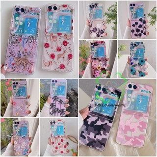 เคสโทรศัพท์มือถือ PC แข็ง แบบใส ลายดอกไม้ กันกระแทก สําหรับ Samsung Galaxy Z Flip 5 Z Flip 4 Z Flip 3