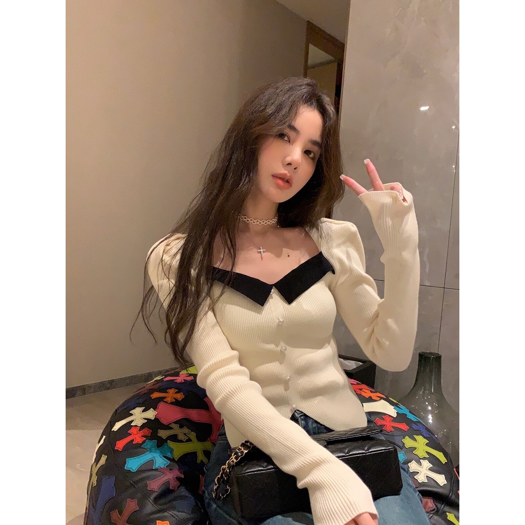 Gakki เสื้อยืดแขนยาวสเวตเตอร์ถักผู้หญิงเสื้อไหมพรมผู้หญิงแขนยาว  ผ้านิ่มใส่สบาย ฟรีไซส์ 1322#